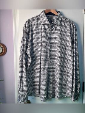 Paolo Solari Men’s XL Musical Staff & Note Black & White Longsleeve Buttondown